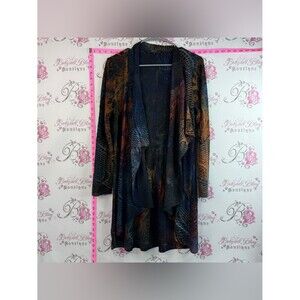Cativa- Woman’s Multicoloured Navy & Brown Draped Open-Front Cardigan